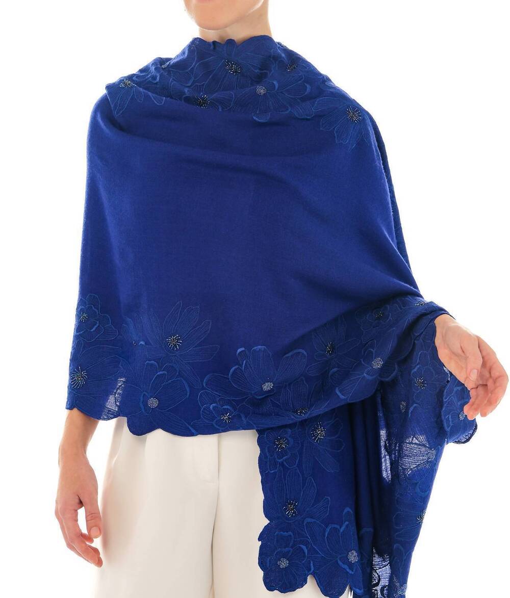 NEW JODI ROSE elegant magnolia shawl in royal blue